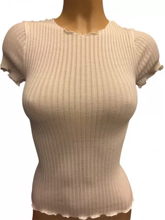 OSCALITO champagne Short-Sleeved Top Wool and Silk