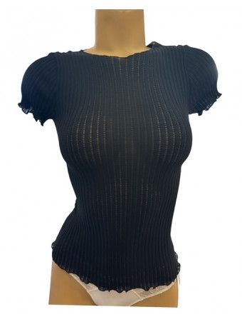 OSCALITO black Short-Sleeved Top Wool and Silk