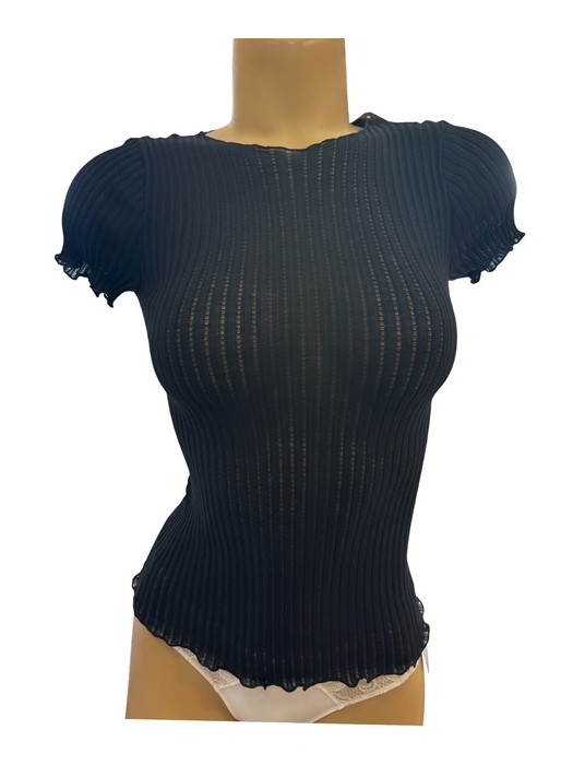 OSCALITO black Short-Sleeved Top Wool and Silk