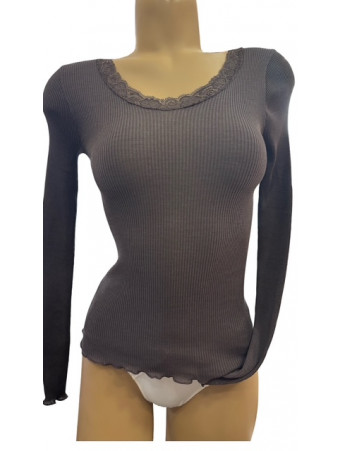Oscalito 3416 Long-sleeved top lace brown WOOLEN SILK