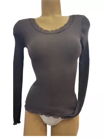Oscalito 3416 Long-sleeved top lace brown WOOLEN SILK