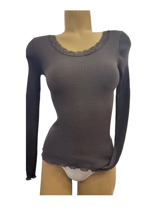 Oscalito 3416 Long-sleeved top lace brown WOOLEN SILK