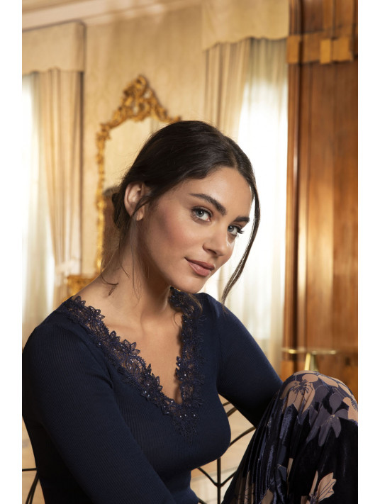 Lise charmel Top bien-être marine laine et soie ECLAT COUTURE