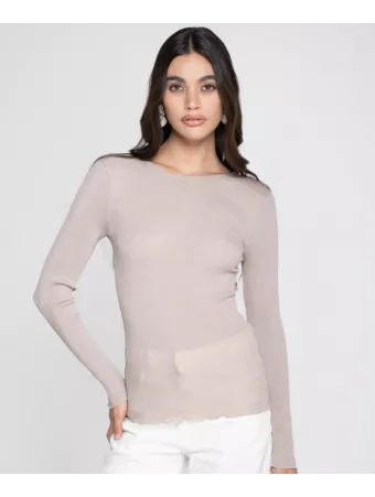 long-sleeved beige top WOOLEN SILK