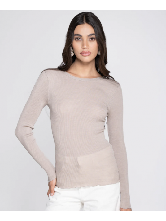 long-sleeved beige top WOOLEN SILK