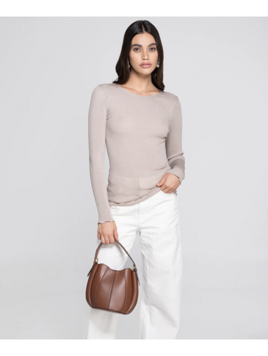 long-sleeved beige top WOOLEN SILK