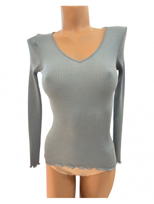 Oscalito Top manches longues bleu gris LAINE ET SOIE