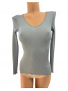Oscalito Top manches longues bleu gris LAINE ET SOIE