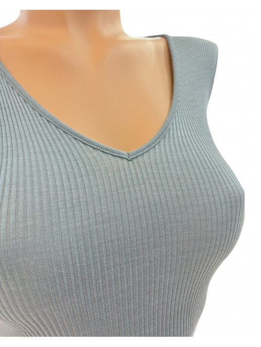 Oscalito Top manches longues bleu gris LAINE ET SOIE