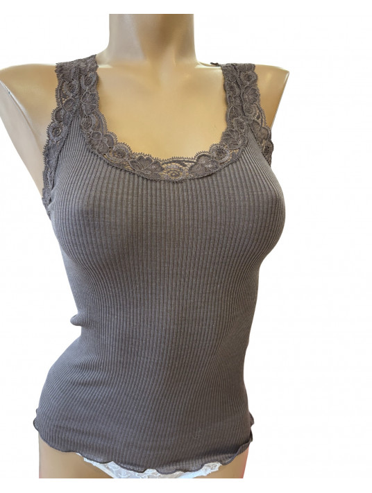 Oscalito Tank top lace brown WOOLEN SILK