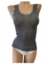 Oscalito Top bretelles larges col rond dentelle gris SOIE