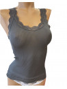 Oscalito Top bretelles larges col rond dentelle gris SOIE