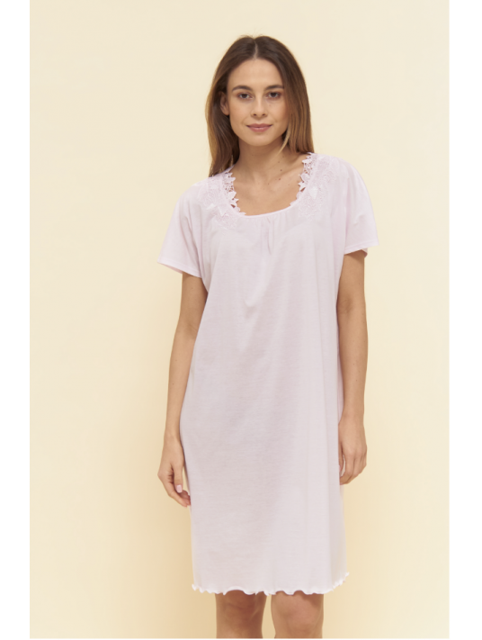 feraud Chemise de nuit manches courtes rose COTON