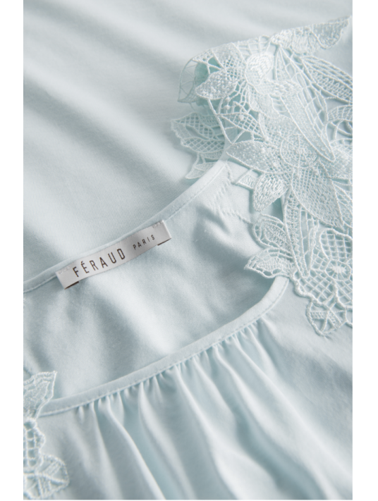 feraud Chemise de nuit manches courtes bleu COTON