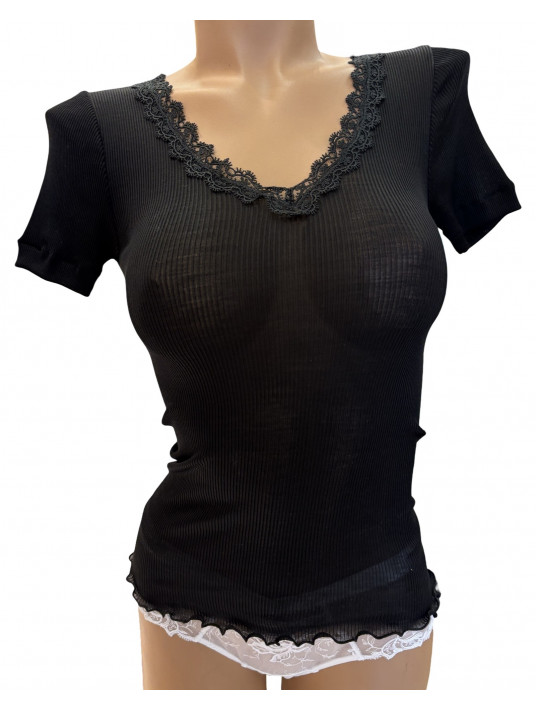 Moretta Top manches courtes noir SOIE