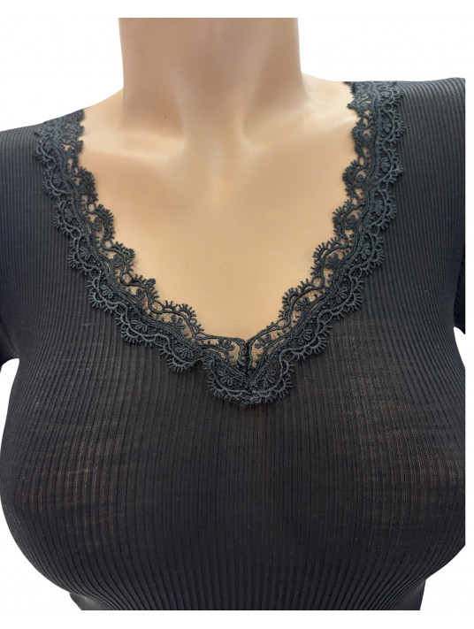 Moretta Top manches courtes noir SOIE