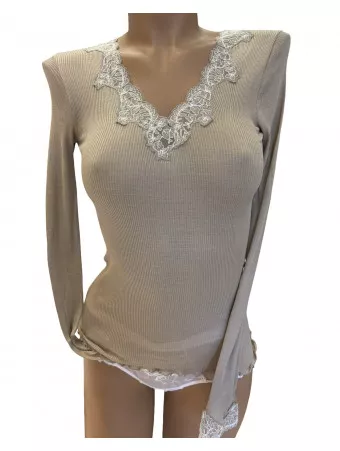 Moretta Top manches longues sable SOIE