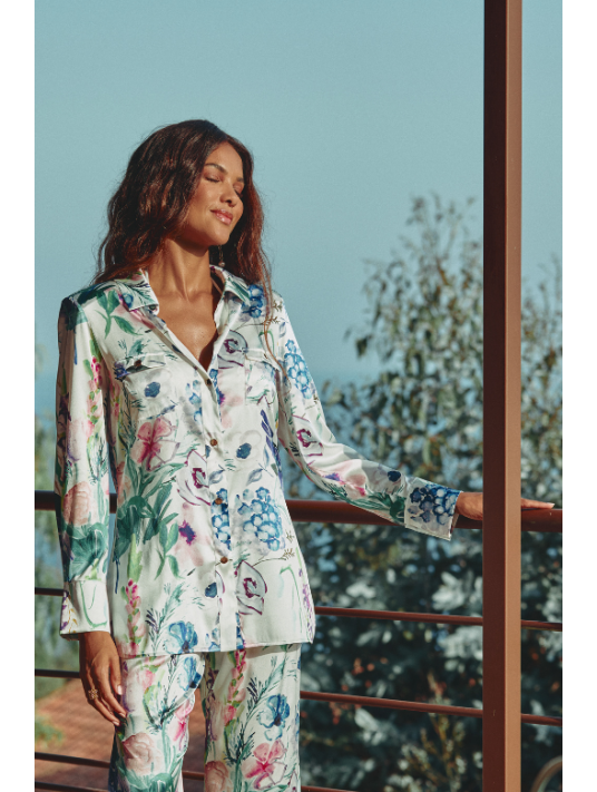 MARJOLAINE Floral satin button-down nightshirt CLEA