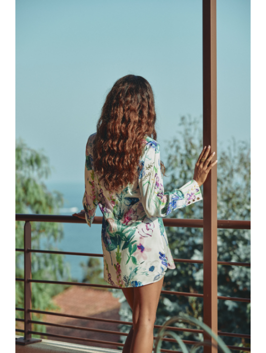 MARJOLAINE Floral satin button-down nightshirt CLEA