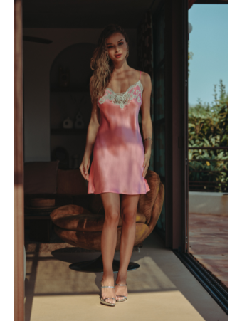 MARJOLAINE Silk nightie with lace CAMELIA