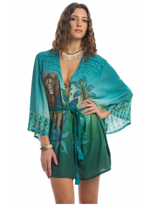 PIN UP STARS Short belted kimono ROI LION