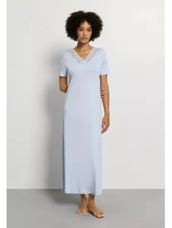 Hanro Short-sleeved blue cotton nightgown MOMENTS