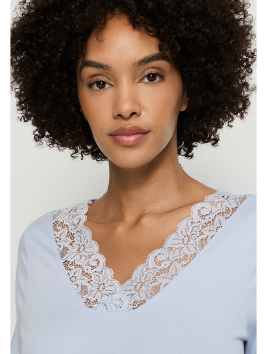 Hanro Short-sleeved blue cotton nightgown MOMENTS