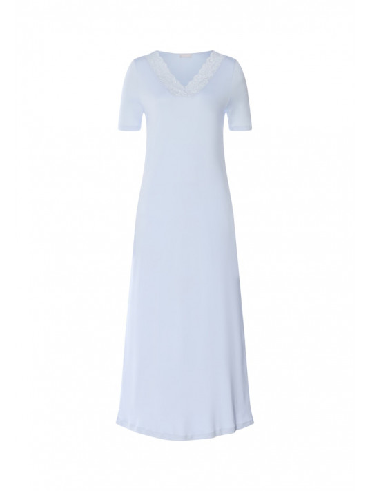Hanro Short-sleeved blue cotton nightgown MOMENTS