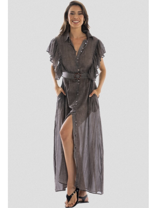 PIN UP STARS Robe longue coton chocolat