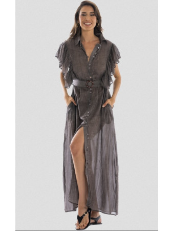 PIN UP STARS Robe longue coton chocolat
