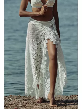 MARJOLAINE Paréo long dentelle naturel CELESTE