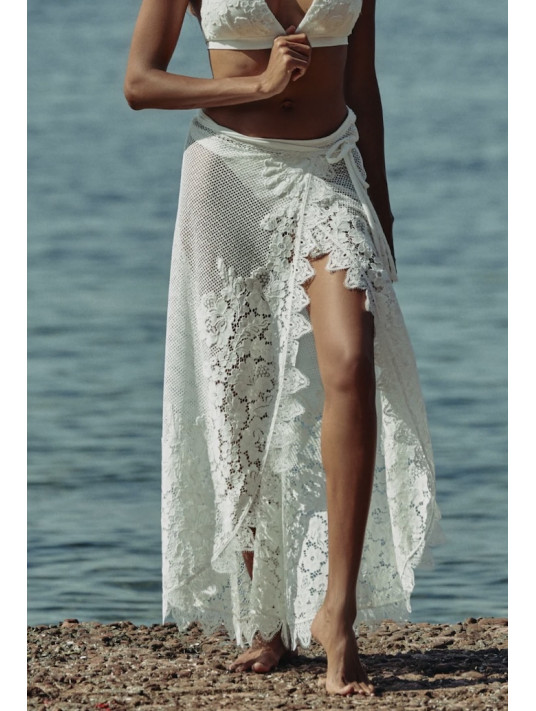 MARJOLAINE Paréo long dentelle naturel CELESTE