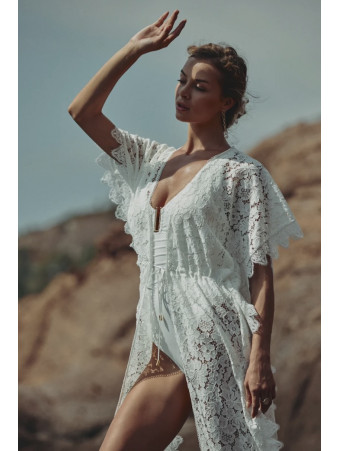 MARJOLAINE Tunique de plage dentelle naturel CELESTE