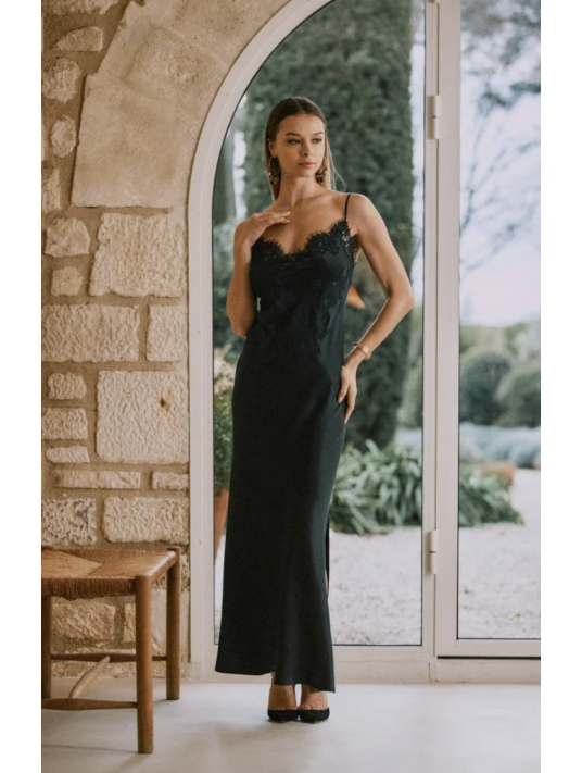 Black Long silk nighty TESS