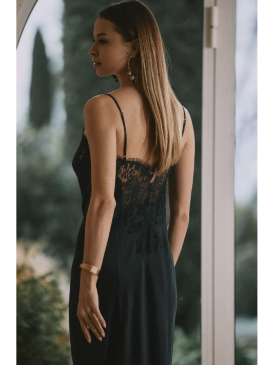 Black Long silk nighty TESS