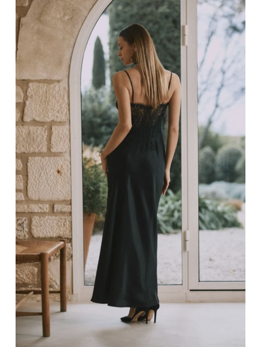 Black Long silk nighty TESS