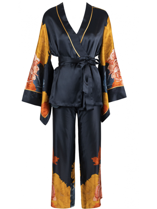 Marjolaine DAHLIA Silk Kimono Pajamas