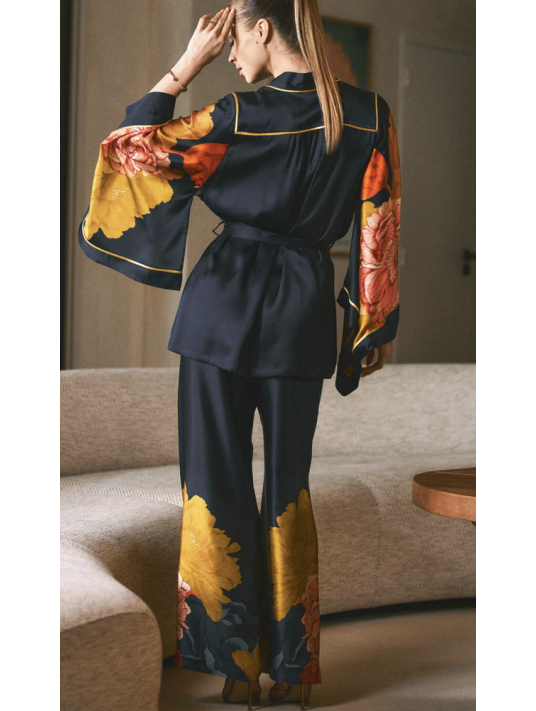 Marjolaine pyjama kimono en soie DAHLIA