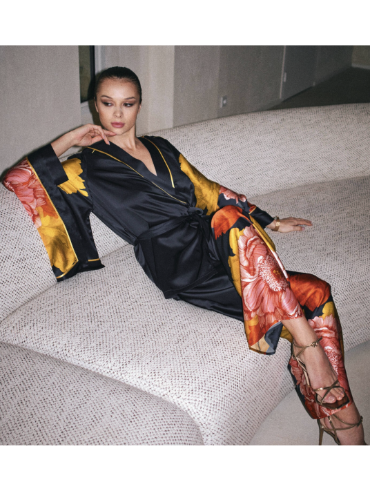 Marjolaine pyjama kimono en soie DAHLIA