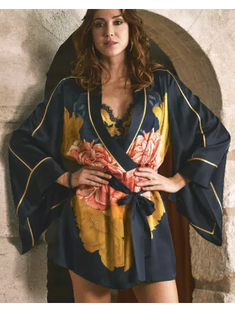 Marjolaine DAHLIA Short Silk Kimono