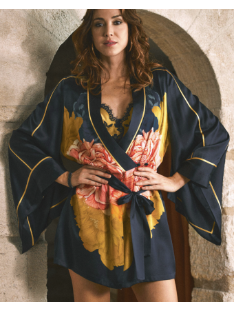 Marjolaine kimono court en soie DAHLIA
