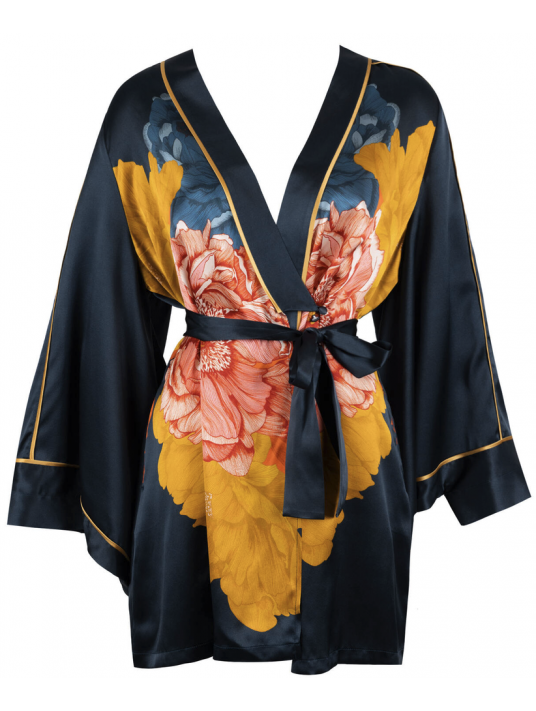 Marjolaine DAHLIA Short Silk Kimono
