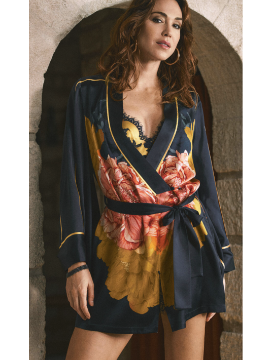 Marjolaine kimono court en soie DAHLIA