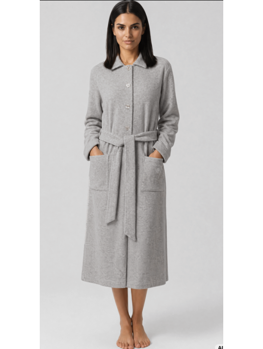 Feraud Robe de chambre grise en polaire boutonnée