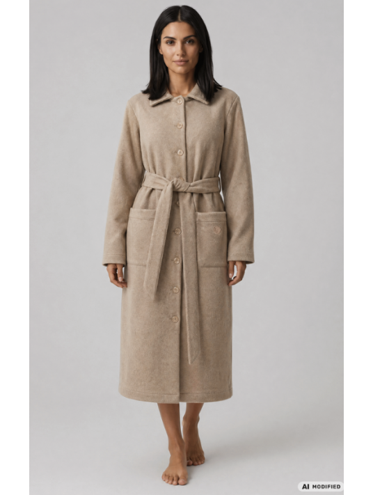 Feraud Robe de chambre beige en polaire boutonnée