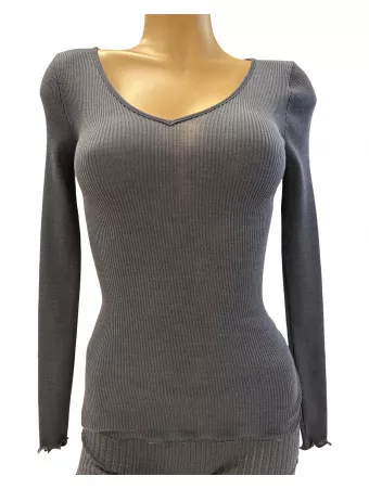 Oscalito Long-sleeved grey blue top WOOLEN SILK