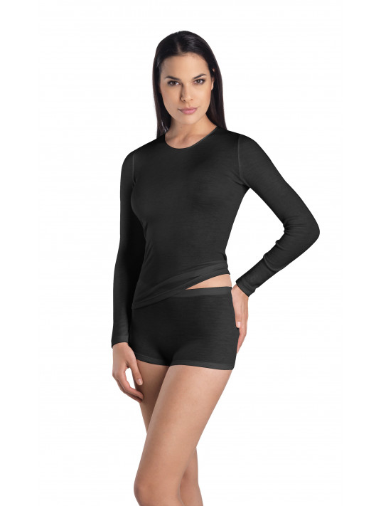 Long-sleeved T-shirt black WOOLEN SILK